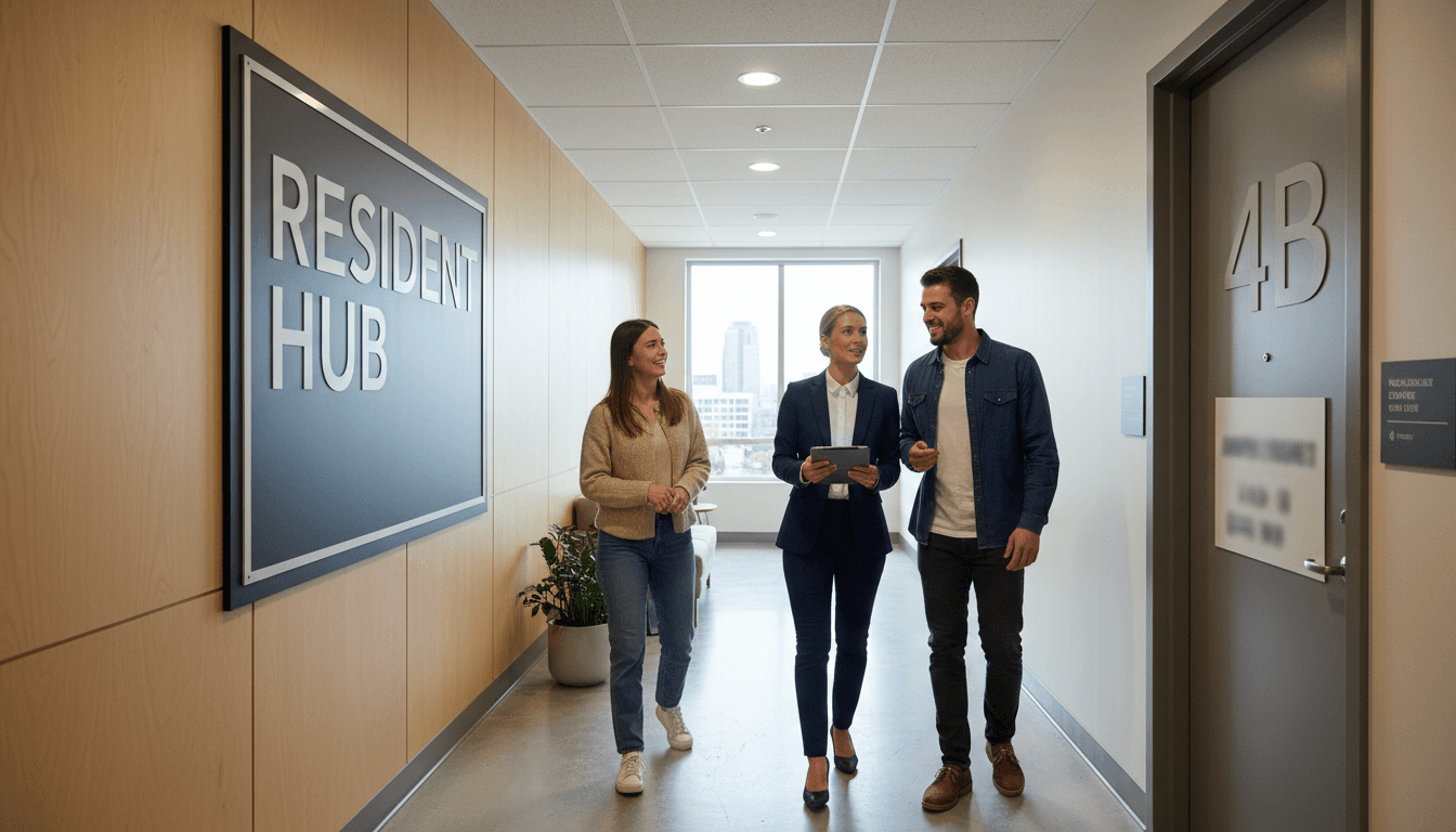Professional surveying modern apartment building interior with multiple residential units