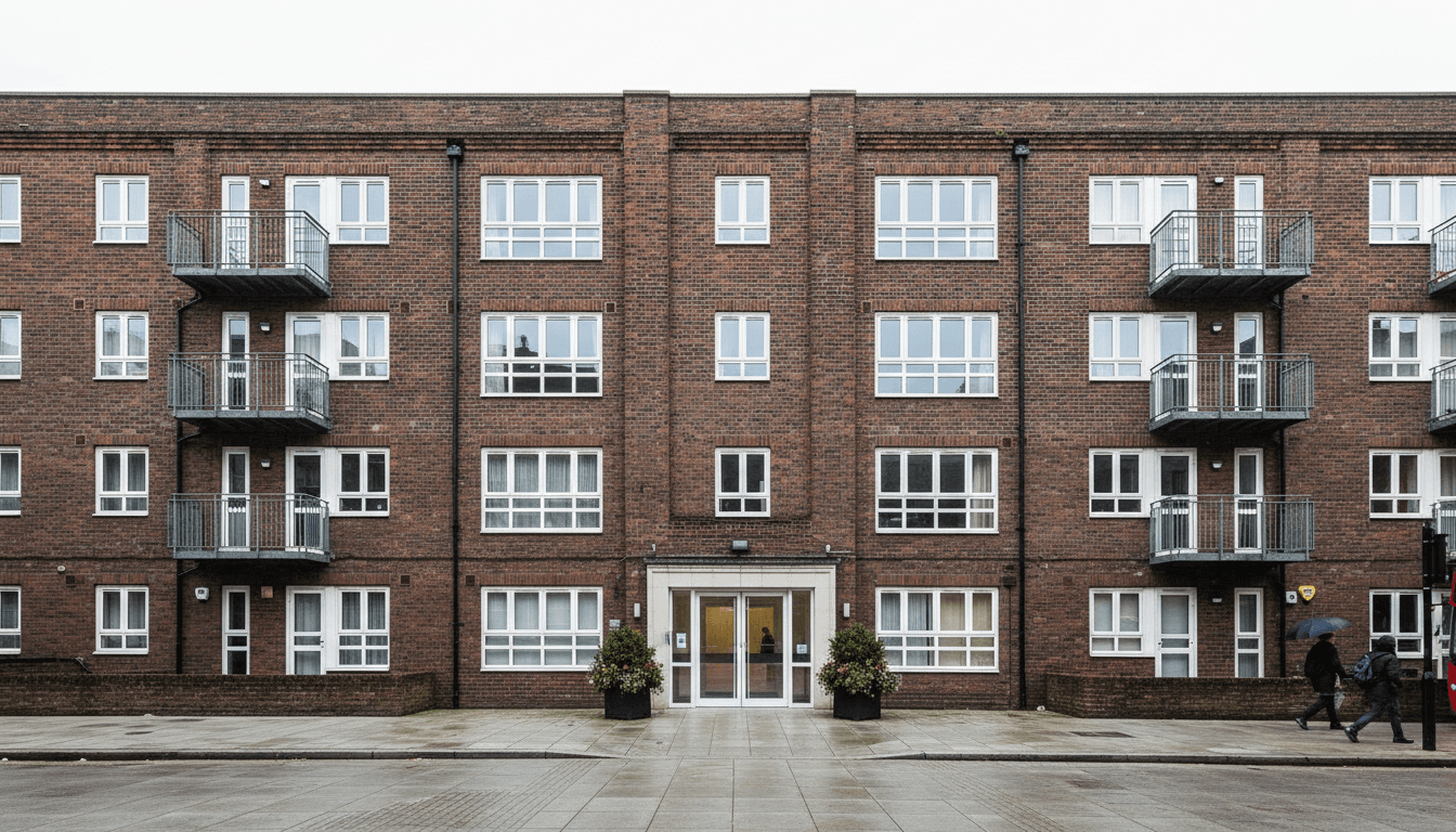 Exterior view of a multi-unit residential building in London managed under a government housing contract