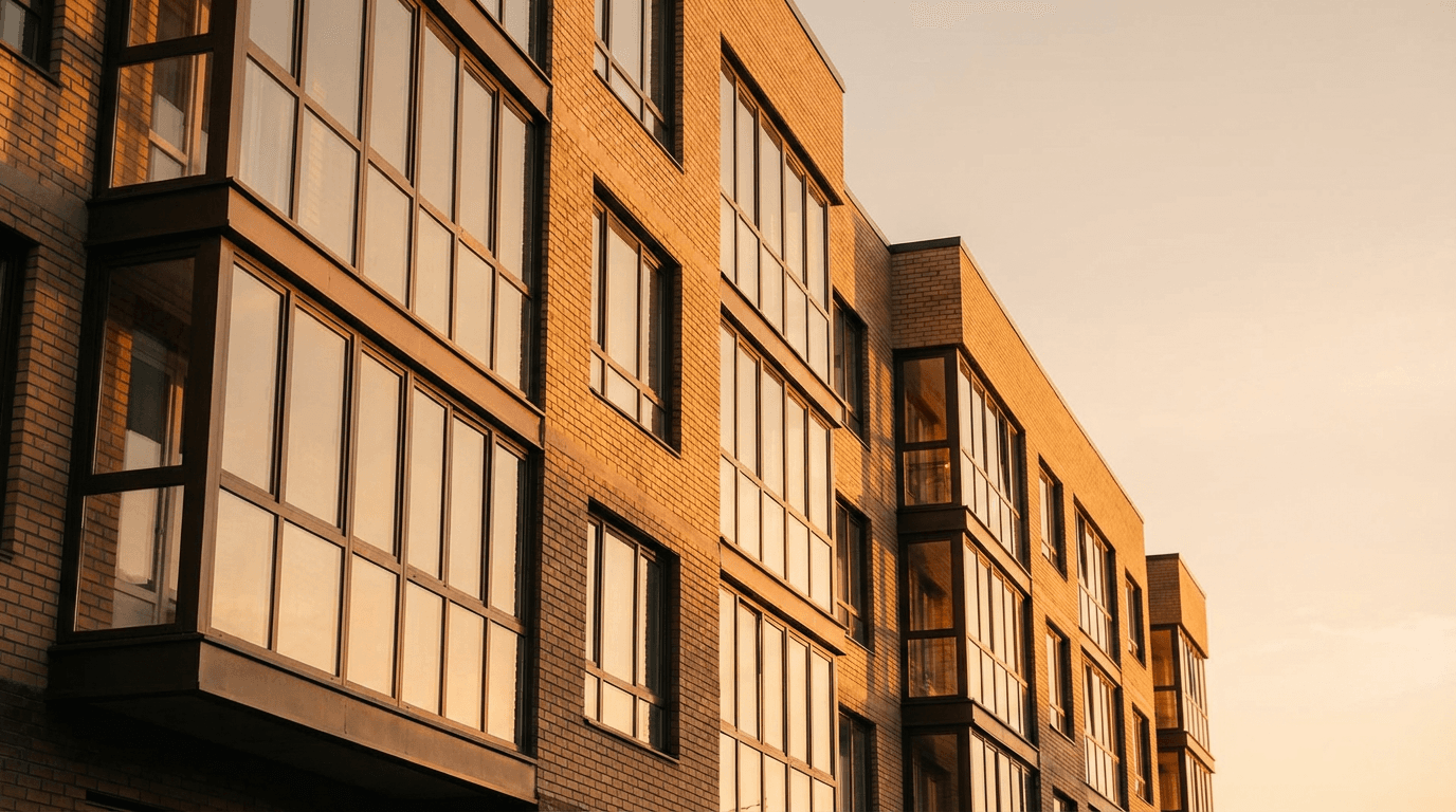 Modern residential apartment building in London with professional entrance and well-maintained exterior